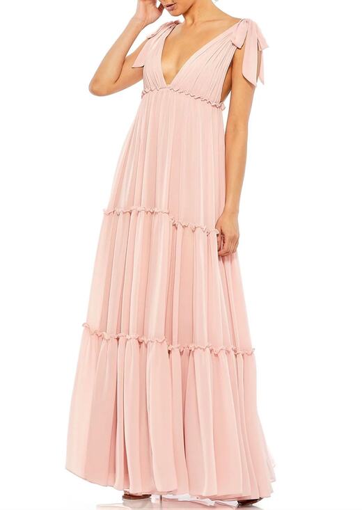 Mac Duggal Dresses & Skirts - Mac Duggal 70188 Pink Maxi Dress Ruffled Chiffon Sleeveless V-Neck Gown Size 4